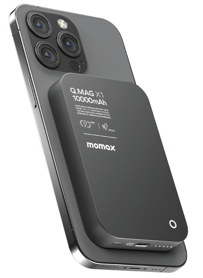Momax - Q.Mag X1 10000mAh Magnetic Wireless Battery Pack USB-C Up to 15W PD Output - Black - Image 1