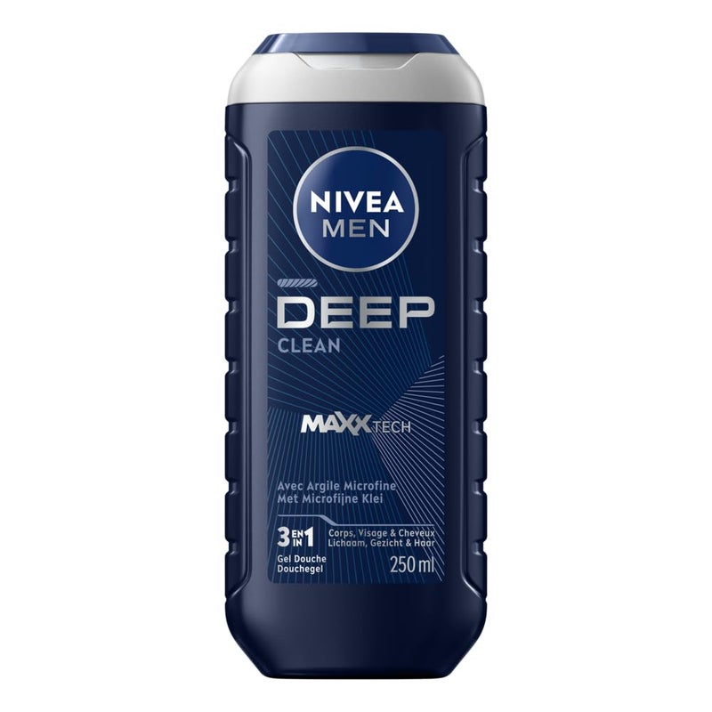 NIVEA MEN DEEP Shower Gel 3in1, Micro-Fine Clay, Woody Scent, 250ml