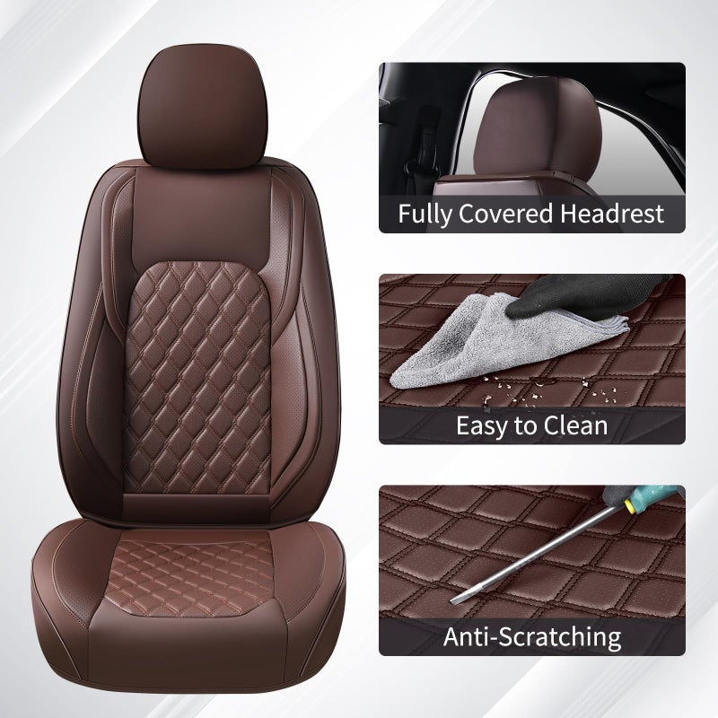 Huidasource Ford F150 F250 Custom Seat Covers, Full-wrap Car Seat Protector Fit for Ford F150 2015-2025&F250 F350 F450 2017-2025 All Cab XL XLT Lariat King Ranch Platinum(Front Pair/Coffee) - Image 5