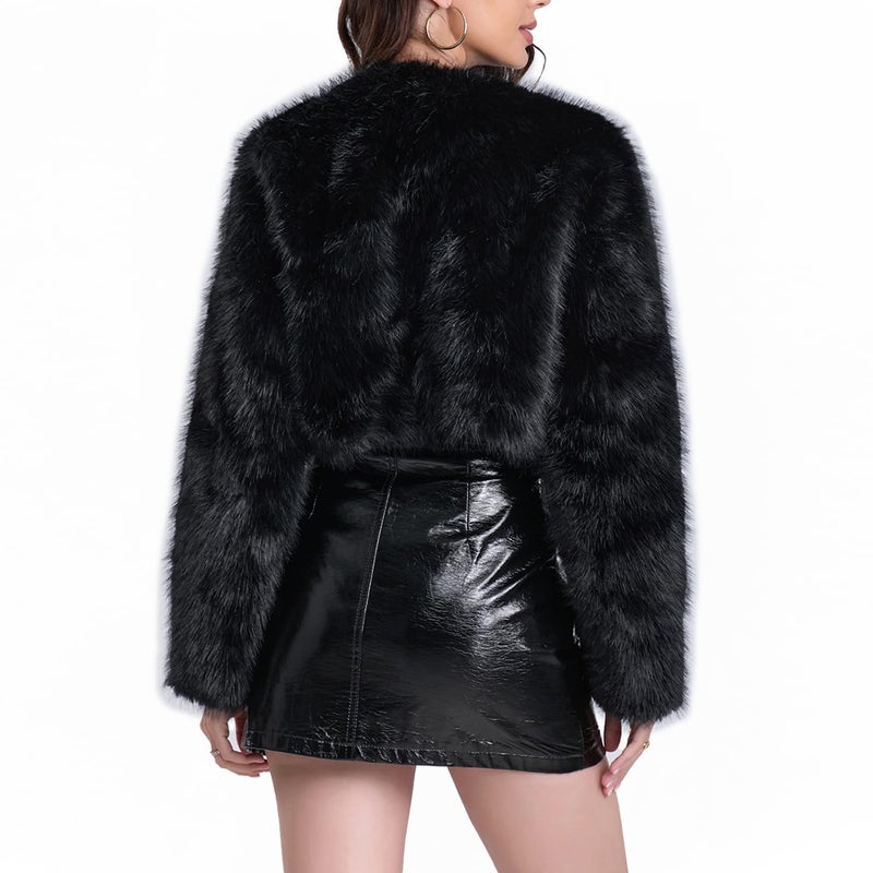 QUENTY PIELES QUENTY PIELIES Womenâ€™s Winter Faux Fur Coat Cropped Long Sleeve Shaggy Jacket Open Front Warm Outwear - Image 5