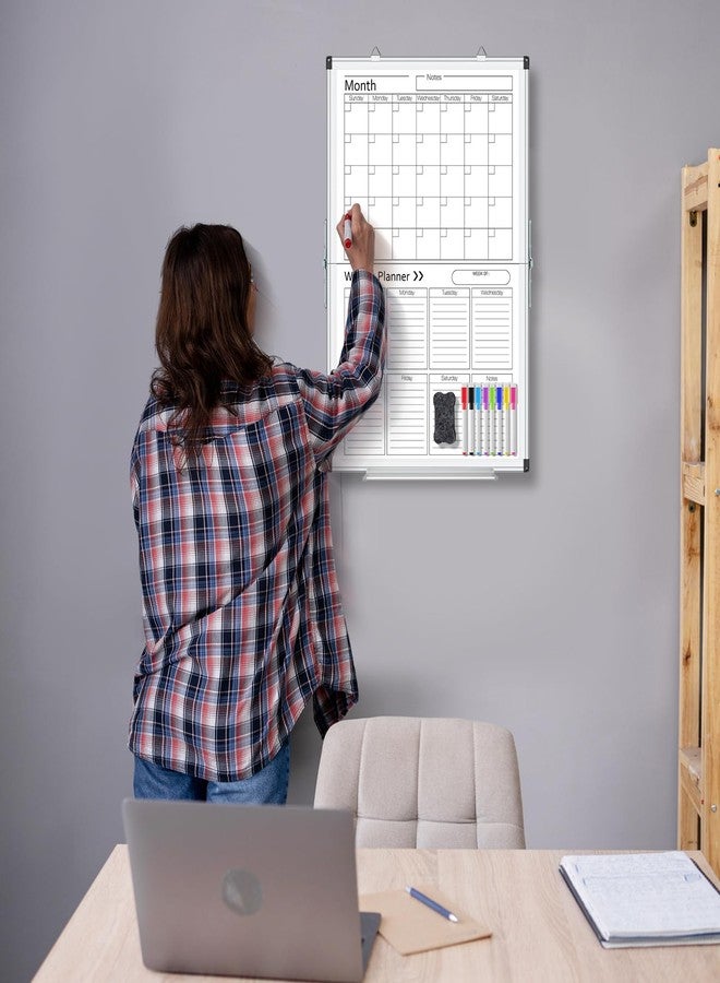 Lincia 24" x 16" Magnetic Vertical Monthly and Weekly Dry Erase Calendar for Wall Undated Horizontal Dry Erase Calendar Planner Aluminum Frame Whiteboard for Home Office Projects Wall Fridge - Image 5