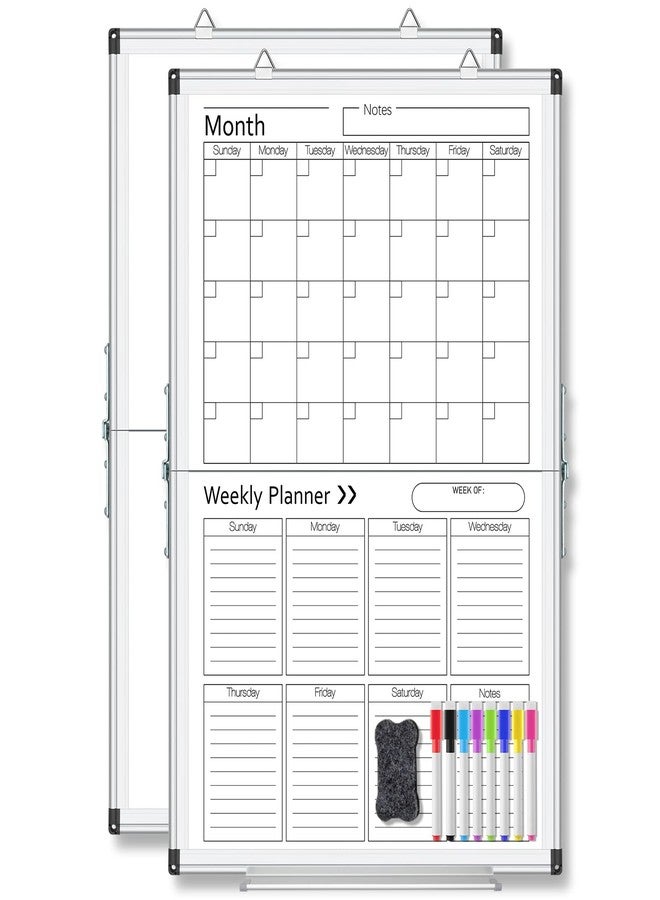 Lincia 24" x 16" Magnetic Vertical Monthly and Weekly Dry Erase Calendar for Wall Undated Horizontal Dry Erase Calendar Planner Aluminum Frame Whiteboard for Home Office Projects Wall Fridge - Image 1