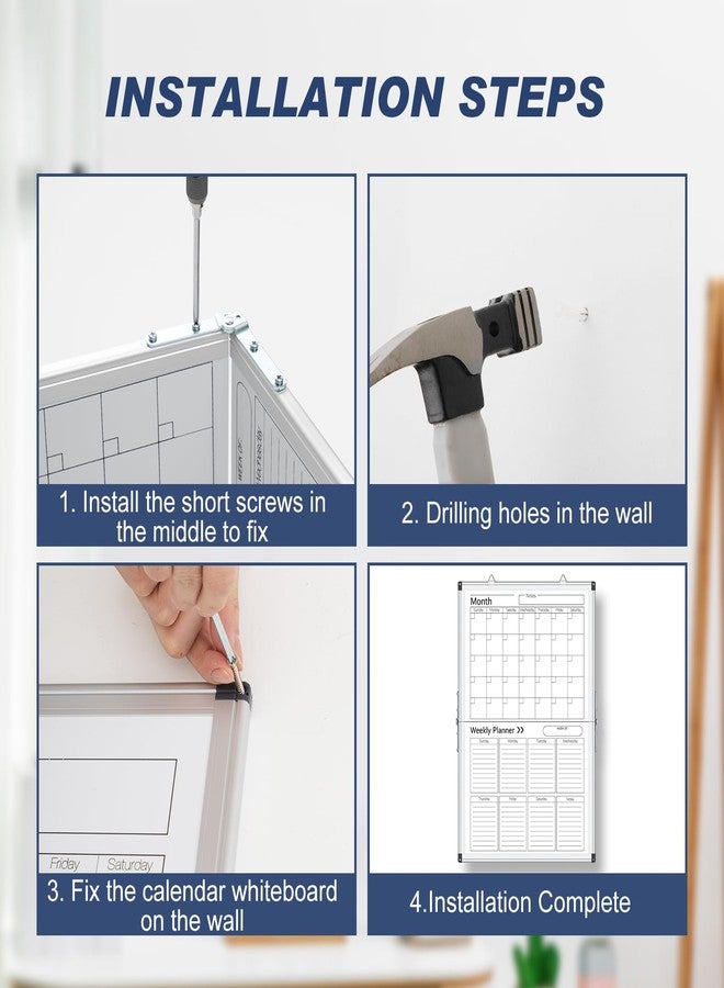 Lincia 24" x 16" Magnetic Vertical Monthly and Weekly Dry Erase Calendar for Wall Undated Horizontal Dry Erase Calendar Planner Aluminum Frame Whiteboard for Home Office Projects Wall Fridge - Image 3