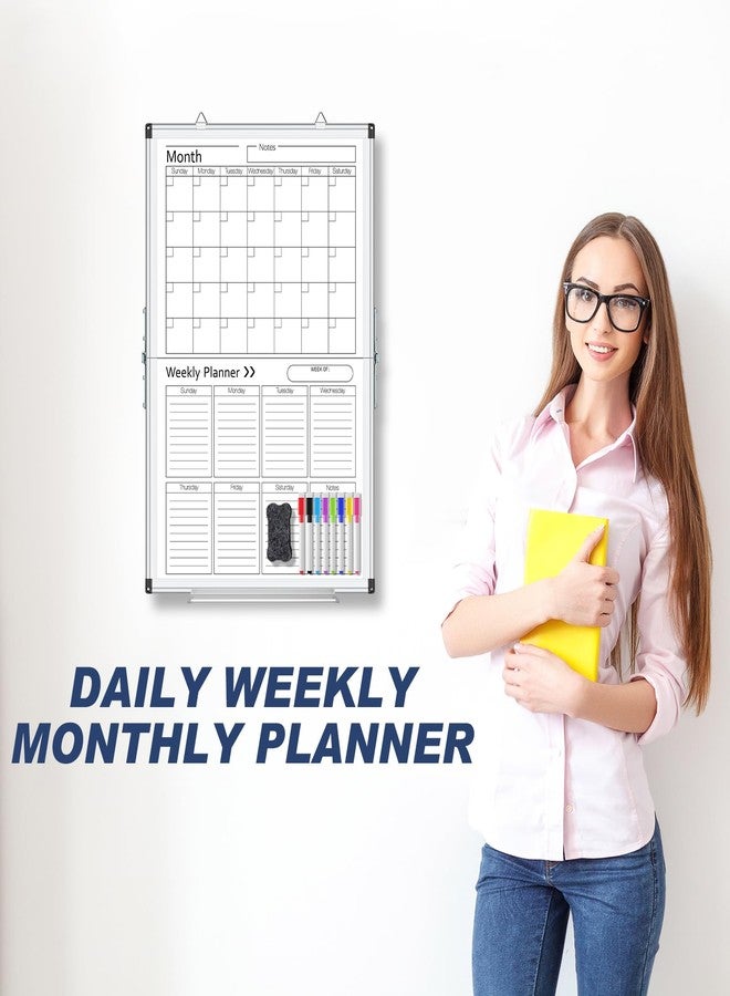Lincia 24" x 16" Magnetic Vertical Monthly and Weekly Dry Erase Calendar for Wall Undated Horizontal Dry Erase Calendar Planner Aluminum Frame Whiteboard for Home Office Projects Wall Fridge - Image 4