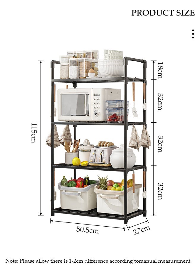 DUNISO 4-Tier Storage Shelves, Stable Kitchen Shelf Organizer, Storage Rack with Armrests, Removable Free Standing Rack with Hooks, Multipurpose Rack, Shelving Unit for Laundry Room,Living Room,Garage,Pantry,Study Room - Image 2