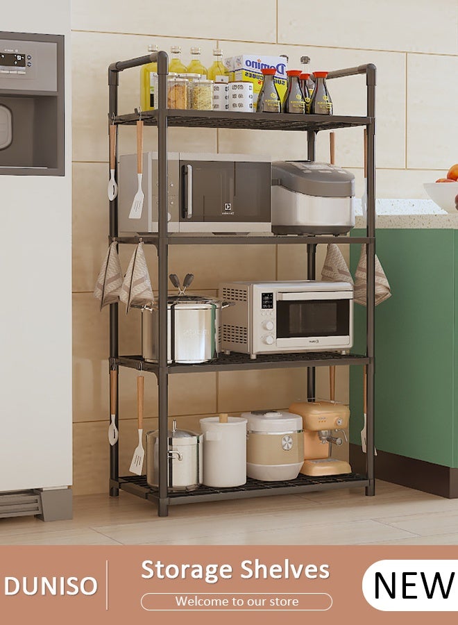 DUNISO 4-Tier Storage Shelves, Stable Kitchen Shelf Organizer, Storage Rack with Armrests, Removable Free Standing Rack with Hooks, Multipurpose Rack, Shelving Unit for Laundry Room,Living Room,Garage,Pantry,Study Room - Image 1