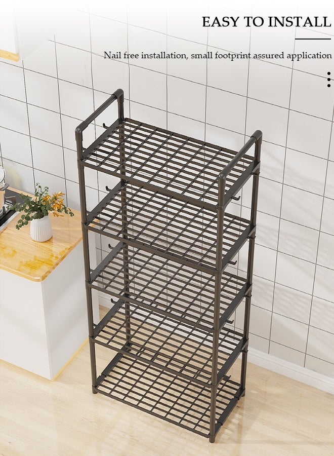 DUNISO 4-Tier Storage Shelves, Stable Kitchen Shelf Organizer, Storage Rack with Armrests, Removable Free Standing Rack with Hooks, Multipurpose Rack, Shelving Unit for Laundry Room,Living Room,Garage,Pantry,Study Room - Image 3