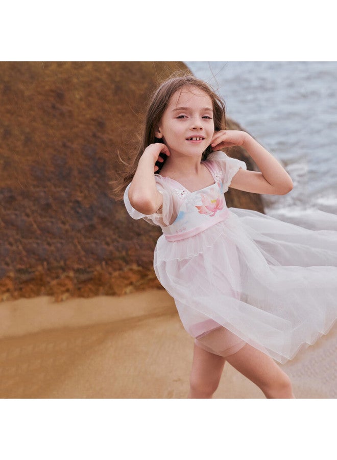 Aimer Kids Girls' One-piece Swimsuit Dress For Beach Vacation And Hot Springs, Chlorine-resistant Class A, Summer Lotus View, Size 150 - Image 2