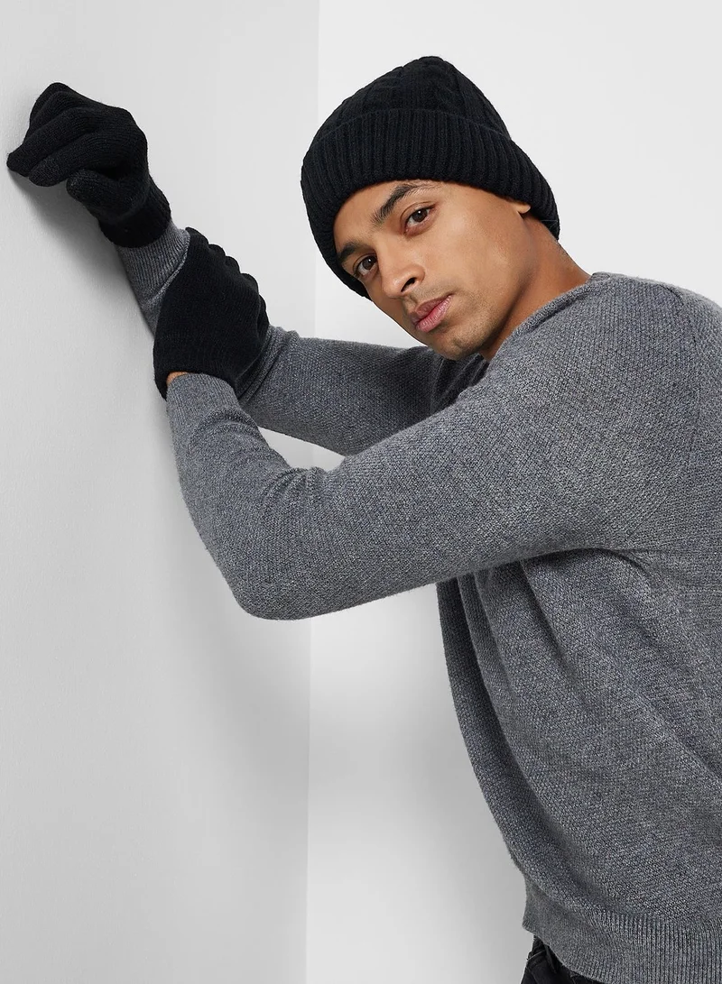 Robert Wood 2 Pack Knitted Winter Beanie & Gloves Set