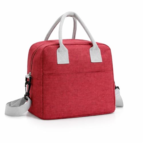 BLUE BEADS Thermal Insulated Travel Lunch Bags Small for Women Work, Student Kids to School Leak-Proof Hot Cold Lunch Bag Reusable Tote Bag with Aluminium Inner Foil (1 Pcs) RED, 350 ml - Image 1