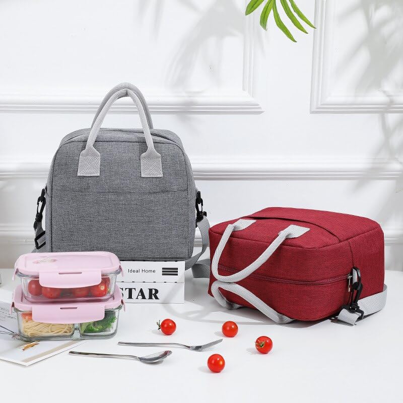 BLUE BEADS Thermal Insulated Travel Lunch Bags Small for Women Work, Student Kids to School Leak-Proof Hot Cold Lunch Bag Reusable Tote Bag with Aluminium Inner Foil (1 Pcs) RED, 350 ml - Image 2