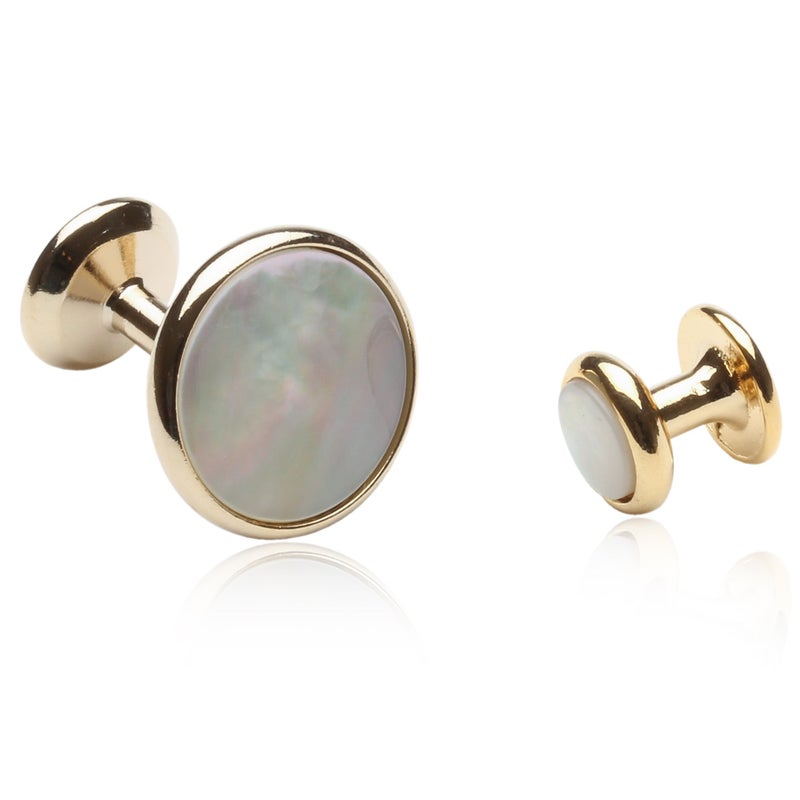 Cuff-Daddy Mother of Pearl Gold Cufflinks and Studs with Presentation Box - Image 2