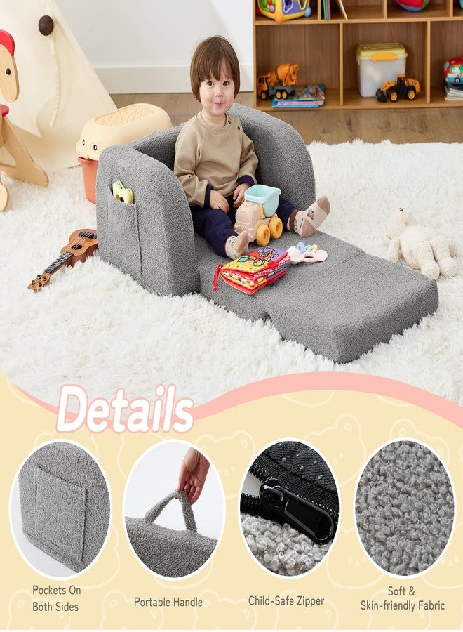 MuaMelop Toddler Couch, 2-in-1 Toddler Chairs Comfy 1-3 Years Old, Toddler Chair for Girls and Boys, Kids Couch Bed Fold Out, Convertible Baby Sofa to Lounge Chair for Playing, Reading, Napping, Grey - Image 4