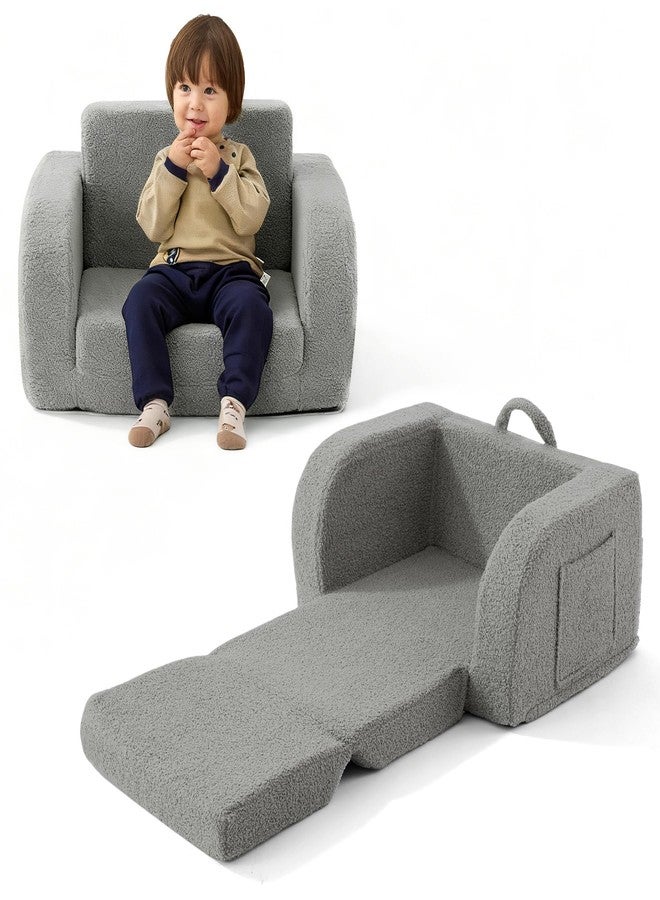 MuaMelop Toddler Couch, 2-in-1 Toddler Chairs Comfy 1-3 Years Old, Toddler Chair for Girls and Boys, Kids Couch Bed Fold Out, Convertible Baby Sofa to Lounge Chair for Playing, Reading, Napping, Grey - Image 1