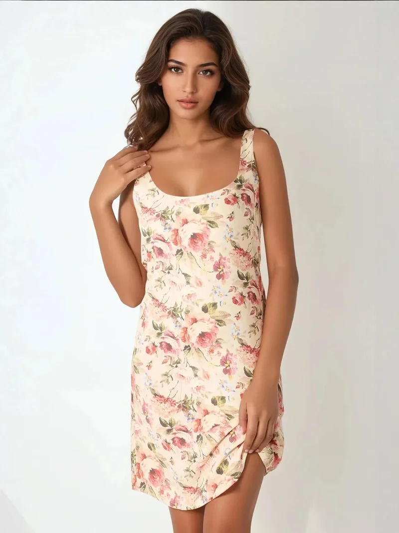 زوبعة فستان قصير ضيق بطبعة ياقة على شكل حرف