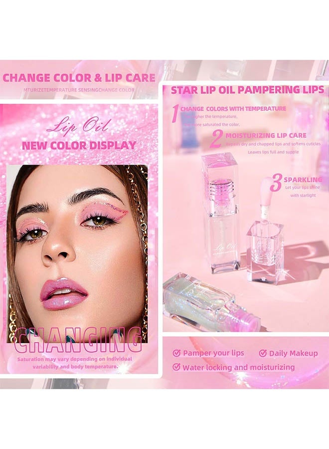 كيو اي سي زيت توهج الشفاه ، زيت توهج الشفاه السحري المتغير باللون ، ملمع ملون مرطب ممتلئ مع فرشاة كبيرة ، ورنيش لمعان مغذي غير لزج للنساء والفتيات ، ملمع شفاه للشفاه الجافة ، # 01 وردي - Image 4