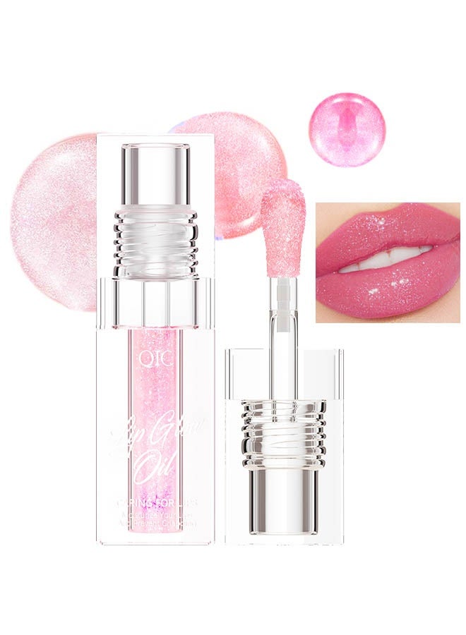 كيو اي سي زيت توهج الشفاه ، زيت توهج الشفاه السحري المتغير باللون ، ملمع ملون مرطب ممتلئ مع فرشاة كبيرة ، ورنيش لمعان مغذي غير لزج للنساء والفتيات ، ملمع شفاه للشفاه الجافة ، # 01 وردي - Image 1