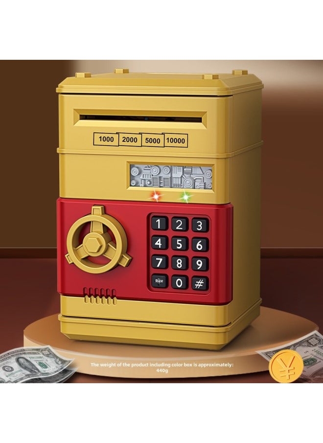 Generic - Children's Piggy Bank Creative Password Unlock Automatic Roll Money ATM Large Capacity Accessible Mini Safe Toy-Color:Password Deposit Box (painted Gold) - Image 1