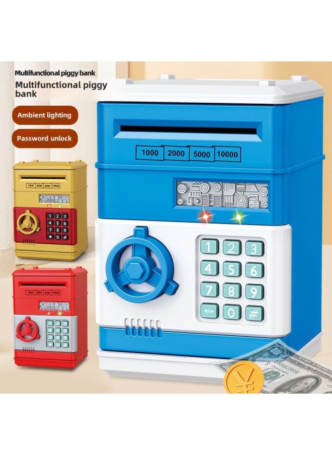 Generic - Children's Piggy Bank Creative Password Unlock Automatic Roll Money ATM Large Capacity Accessible Mini Safe Toy-Color:Password Deposit Box (painted Gold) - Image 1