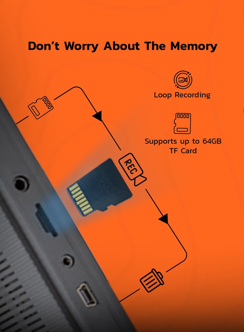 porodo Dash Camera with  9.66" Touch Screen/ Full HD Recording and Built-in Speaker / Easy to Use / Impact Detection / Mirror Lens / 1920 x 1080P Digital Video - Black - Image 5