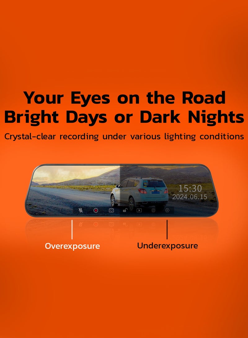 porodo Dash Camera with  9.66" Touch Screen/ Full HD Recording and Built-in Speaker / Easy to Use / Impact Detection / Mirror Lens / 1920 x 1080P Digital Video - Black - Image 4