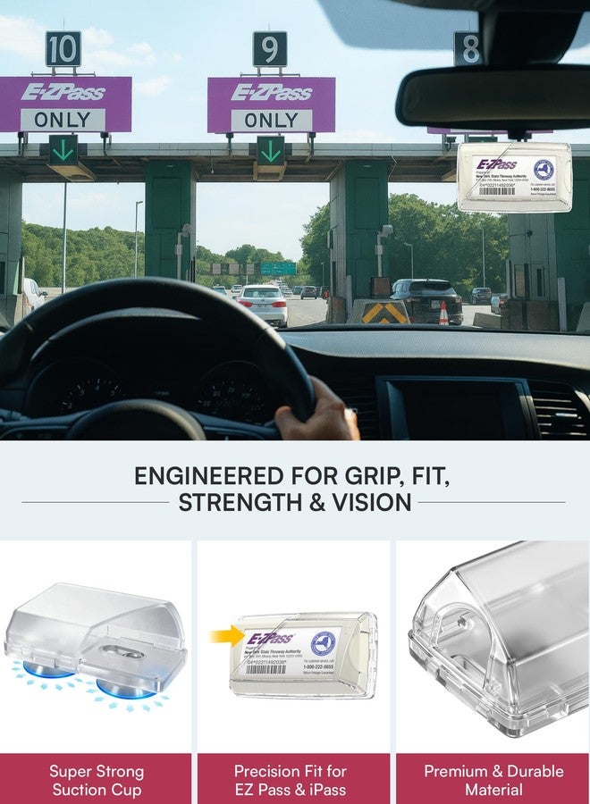 CRIVON Ipass EZ Pass Holder for Windshield: Upgraded Alternative to EZPass Mounting Strips Toll Pass Tag Transponder Holder for Car, Reusable EZ Pass Suction Cup Mount Car Travel & Road Trip Essentials Gifts - Image 3