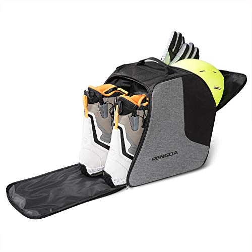 PENGDA Ski Boot Bag - Boot Bag Kids Waterproof Ski Boot Snowboard Boot Bag Travel Ski Boot and Helmet Bag for Goggles, Gloves, Ski Apparel & Boot Storage (Dry& Wet Separate Compartments) (Black Grey) - Image 1