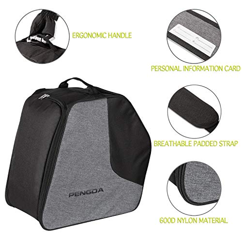 PENGDA Ski Boot Bag - Boot Bag Kids Waterproof Ski Boot Snowboard Boot Bag Travel Ski Boot and Helmet Bag for Goggles, Gloves, Ski Apparel & Boot Storage (Dry& Wet Separate Compartments) (Black Grey) - Image 4