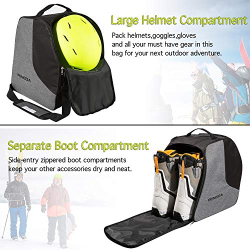 PENGDA Ski Boot Bag - Boot Bag Kids Waterproof Ski Boot Snowboard Boot Bag Travel Ski Boot and Helmet Bag for Goggles, Gloves, Ski Apparel & Boot Storage (Dry& Wet Separate Compartments) (Black Grey) - Image 3