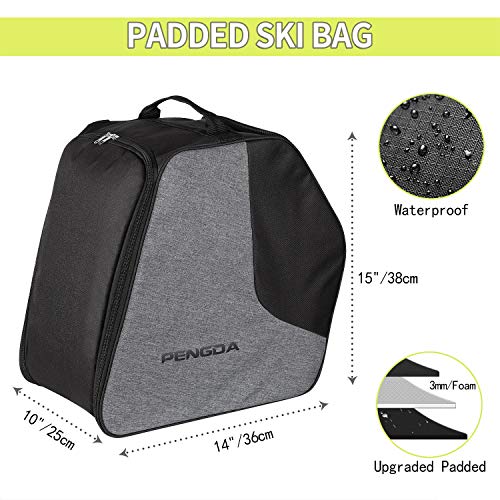 PENGDA Ski Boot Bag - Boot Bag Kids Waterproof Ski Boot Snowboard Boot Bag Travel Ski Boot and Helmet Bag for Goggles, Gloves, Ski Apparel & Boot Storage (Dry& Wet Separate Compartments) (Black Grey) - Image 5