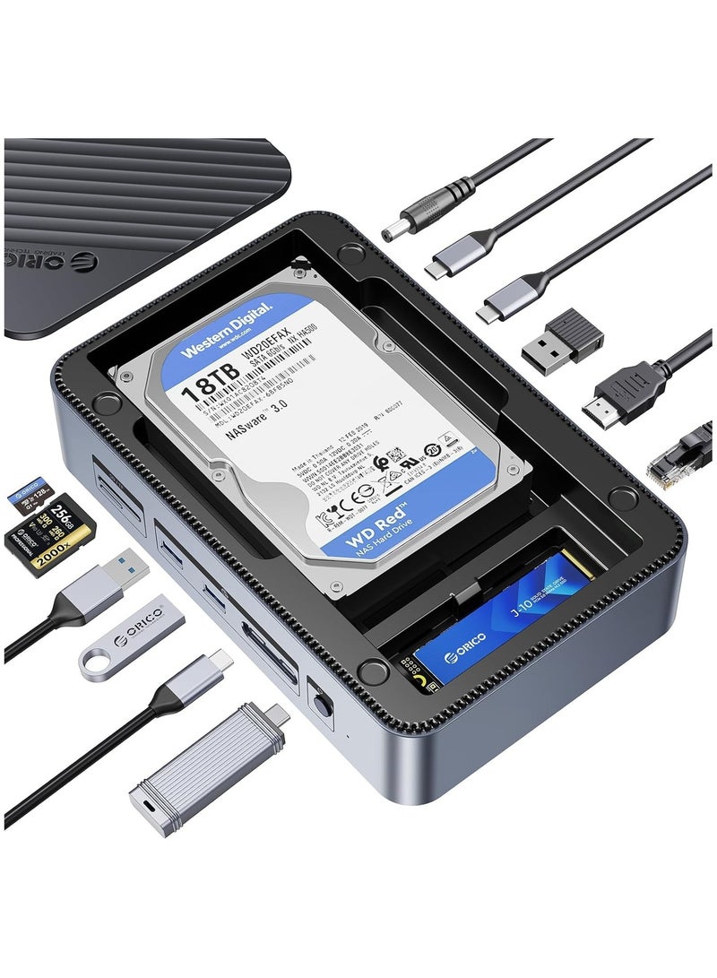 Orico ORICO D35M2 12-in-1 USB-C Docking Station with Dual Hard Drive Enclosure – Supports M.2 NVMe/SATA & 2.5/3.5" SSD, 10Gbps Data Transfer, 4K@60Hz HDMI, 100W PD, SD/TF Card, Ethernet, USB Hub - Image 1
