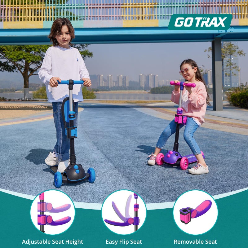 Gotrax KS3 Pro Kick Scooter for Kids, One Key Removable Seat & 3 Extra Wide PU Light-Up Wheels and Anti-Slip Deck, Adjustable Height Handlebar and Lean-to-Steer, Foldable Scooter for Children Aged 2-8 - Image 4