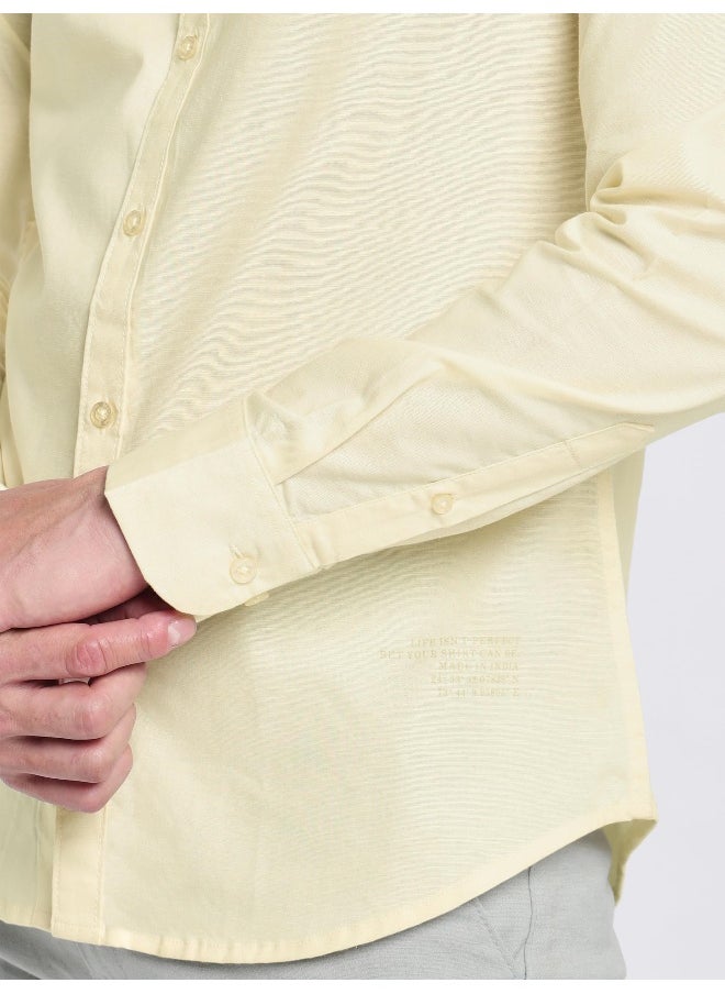 Beyoung Faded Yellow Linen Blend Shirt for Men  - Image 5