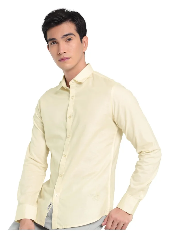 Beyoung Faded Yellow Linen Blend Shirt for Men