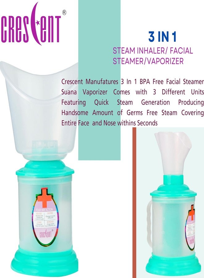 كريسنت جهاز تبخير الوجه 3 في 1 من كريسنت لعلاج نزلات البرد والسعال وتنظيف البشرة | صنع في الهند | 3 ملحقات | أزرق سماوي - Image 2