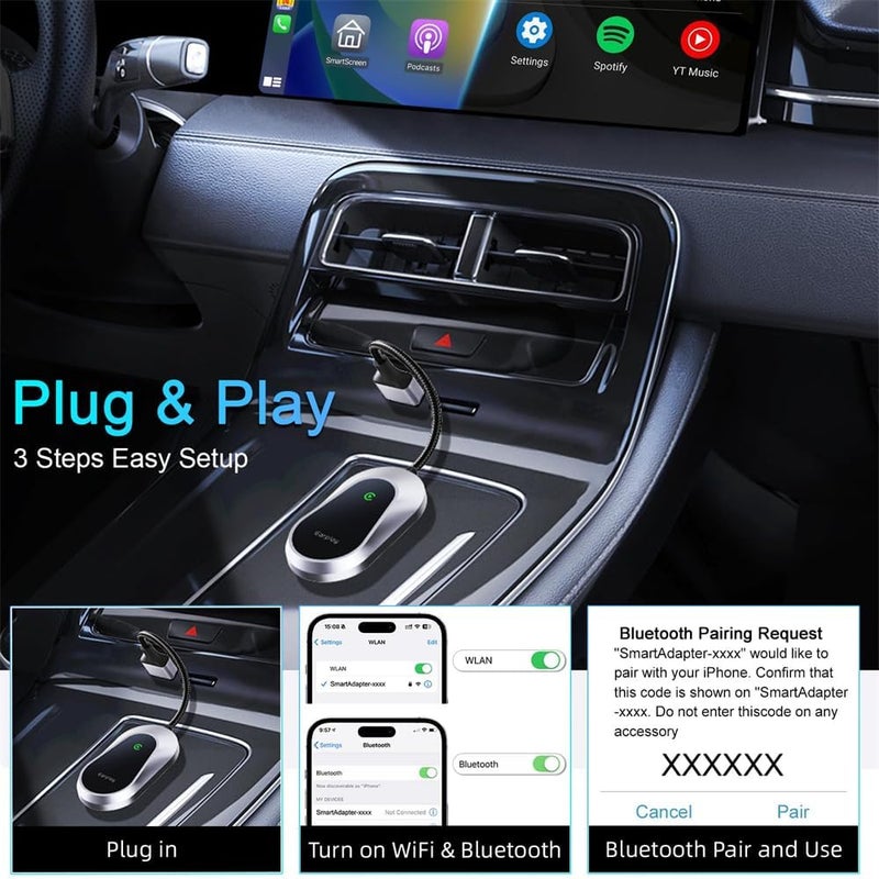 2-in-1 Wireless CarPlay & Android Auto Adapter, Dual-Band 5GHz Wi-Fi & Bluetooth, Compatible with 1000+ Car Models (2016+), Plug & Play for Seamless Apple CarPlay & Android Auto Experience - Image 3