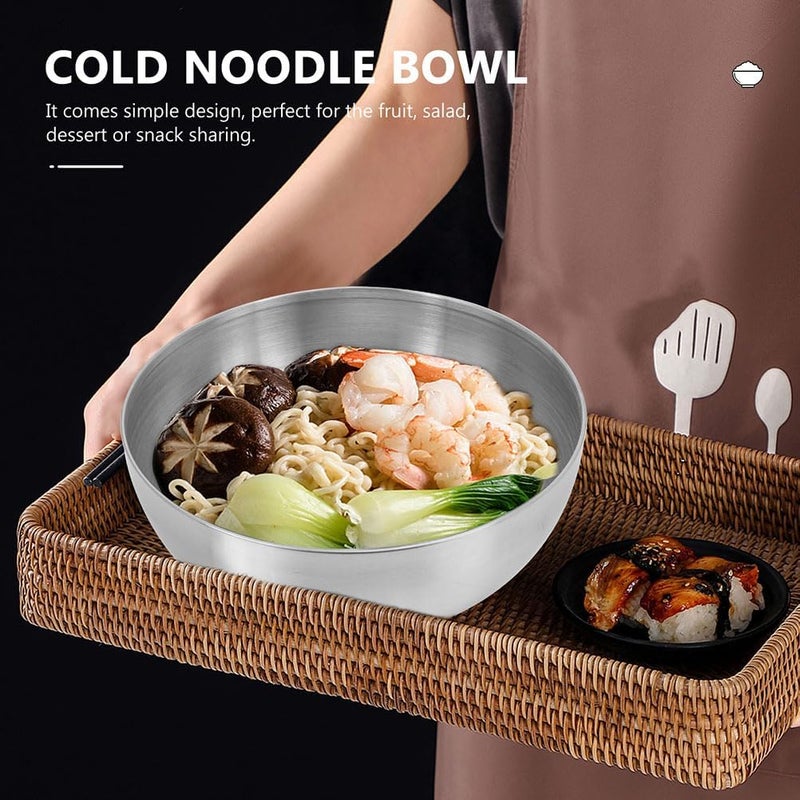 Luxshiny 2pcs Korean Stainless Steel Bowls, Metal Serving Bowl Small Mixing Bowl Salad Bowls Dessert Bowls Kitchen Prep Bowl for Cereal Noodle Ramen Snacks Silver - Image 5