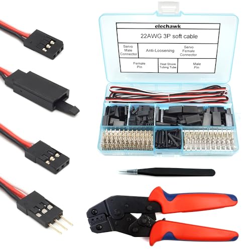 elechawk 30 Sets Servo Connector Male Female Plug Crimp Pin Cable Kit Compatible with Futaba JR Hitec Spektrum RC Connectors (with Crimping Tool) - Image 1