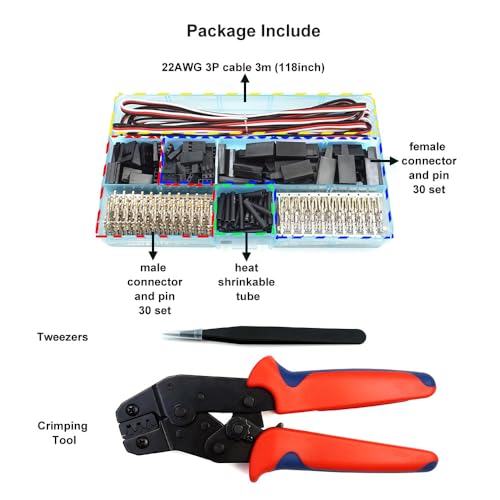 elechawk 30 Sets Servo Connector Male Female Plug Crimp Pin Cable Kit Compatible with Futaba JR Hitec Spektrum RC Connectors (with Crimping Tool) - Image 2