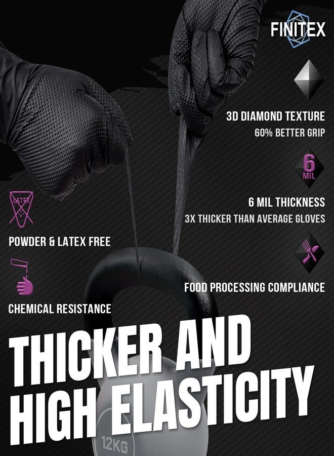 FINITEX Disposable Industrial Diamond Texture Nitrile Glove - Chemical Resistant Heavy Duty 6.3mil Mechanic Automotive Repair Gloves (Black (Large 100)) - Image 4