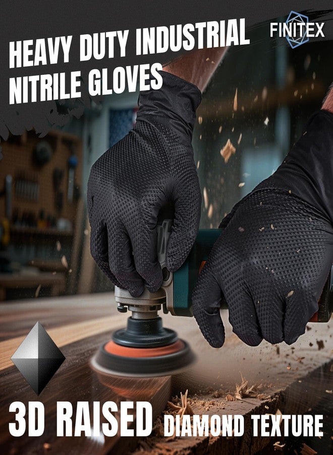 FINITEX Disposable Industrial Diamond Texture Nitrile Glove - Chemical Resistant Heavy Duty 6.3mil Mechanic Automotive Repair Gloves (Black (Large 100)) - Image 2
