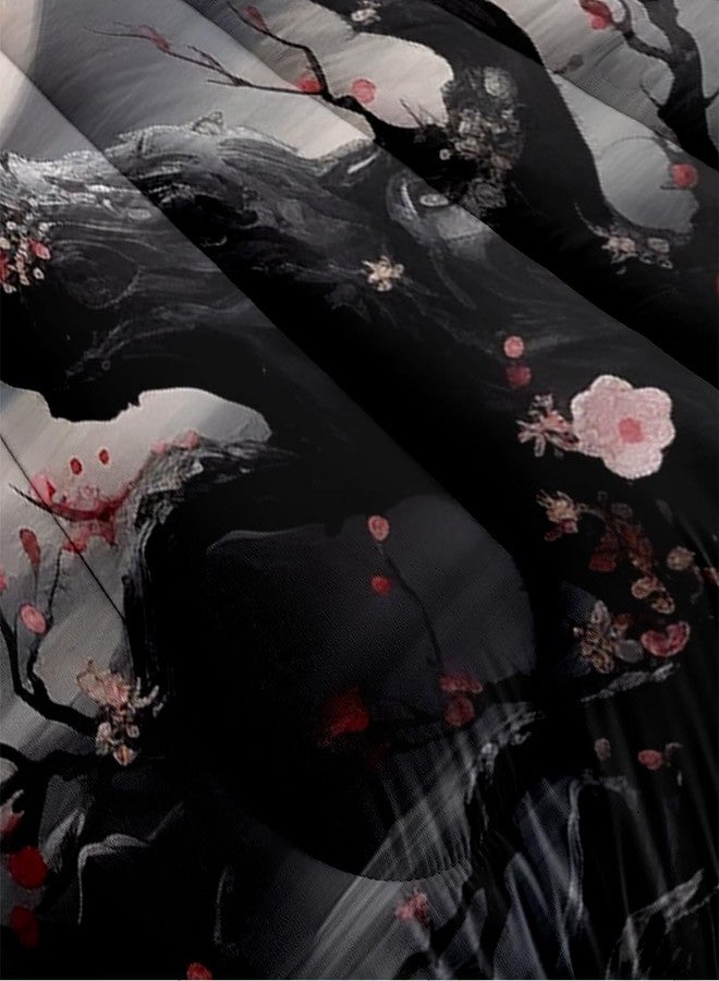 CCoutueChen Japanese Style Cherry Blossom Comforter Set Twin Pink Cherry Blossoms Bedding Black Floral Bedding Set 2Pcs Oriental Comforter Asian Art Decorative Bedding Comforter Set for All Season - Image 5