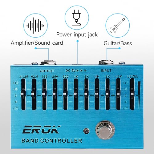 EROK EQ Pedal,10-Band Equalizer,(31.25Hz–16kHz) with ±12dB Gain/Attenuation for Each Band,for Electric Guitar Bass Eq Pedal,with Independent Controller Button (Blue) - Image 4