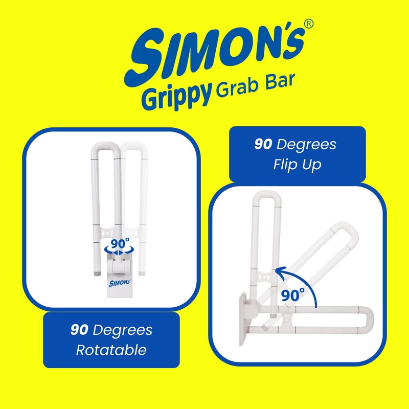 Simon's Grippy Flip-Up Nylon+SS304 Folding Grab bar for Toilet and Commode Rising of Elderly Safety Anti Slip handrail and Support Handle - 60 cm - Pack of 1 - Image 4