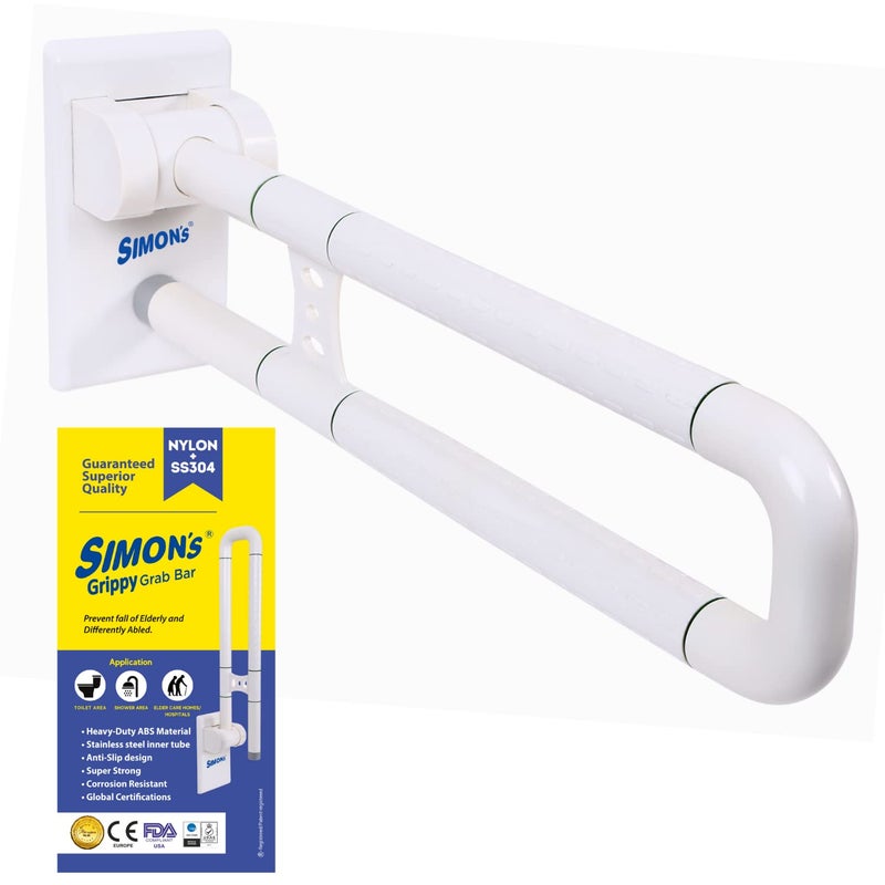 Simon's Grippy Flip-Up Nylon+SS304 Folding Grab bar for Toilet and Commode Rising of Elderly Safety Anti Slip handrail and Support Handle - 60 cm - Pack of 1 - Image 1