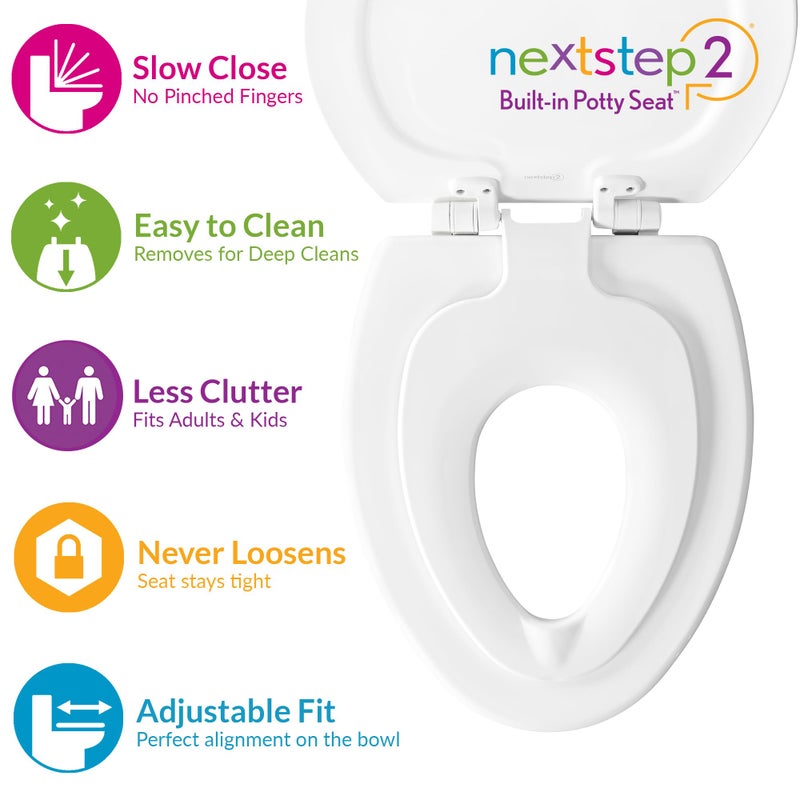 Mayfair NextStep2 Toilet Seat with Built-In Toddler Potty Training Seat, Slow Close, Easy Clean, Magnetic Removable Kids Seat, ROUND, Biscuit - Image 2