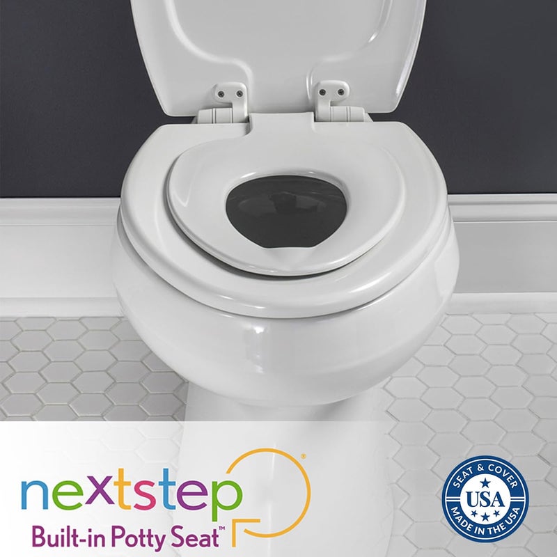 Mayfair NextStep2 Toilet Seat with Built-In Toddler Potty Training Seat, Slow Close, Easy Clean, Magnetic Removable Kids Seat, ROUND, Biscuit - Image 3