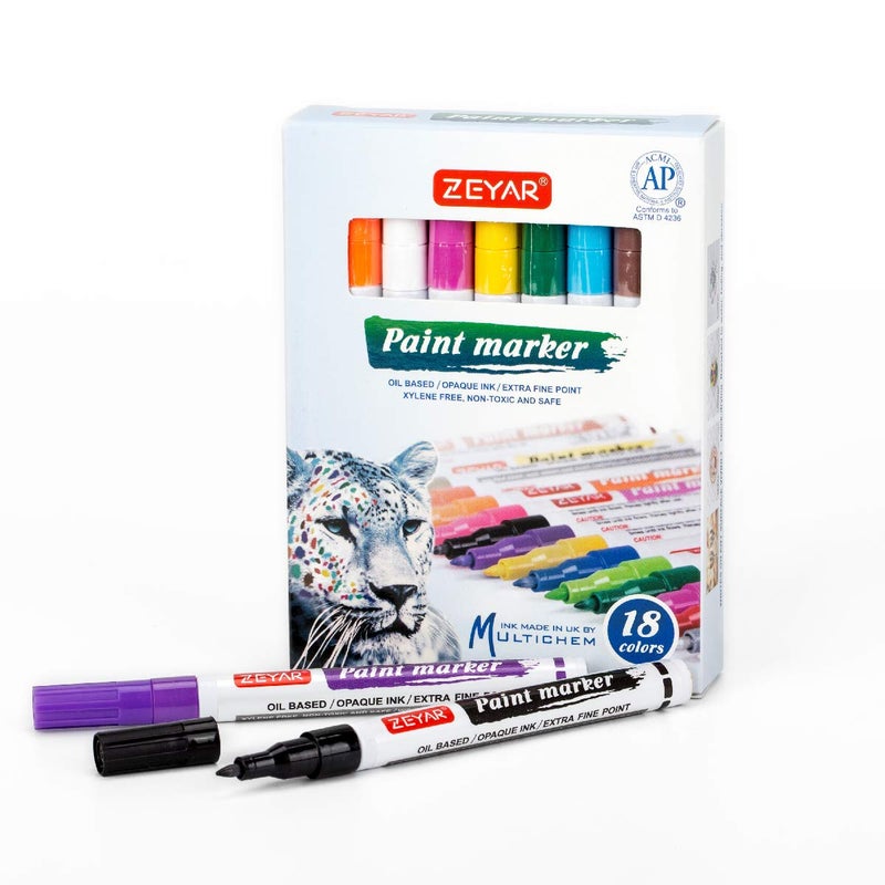 ZEYAR Oil-Based Paint Markers, Expert of Rock Painting, Extra Fine Point, 18 Colors, AP Certified. Works on Rock, Wood, Glass, Metal, Ceramic and more - Image 3