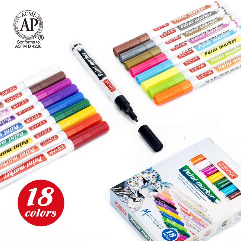 ZEYAR Oil-Based Paint Markers, Expert of Rock Painting, Extra Fine Point, 18 Colors, AP Certified. Works on Rock, Wood, Glass, Metal, Ceramic and more - Image 4
