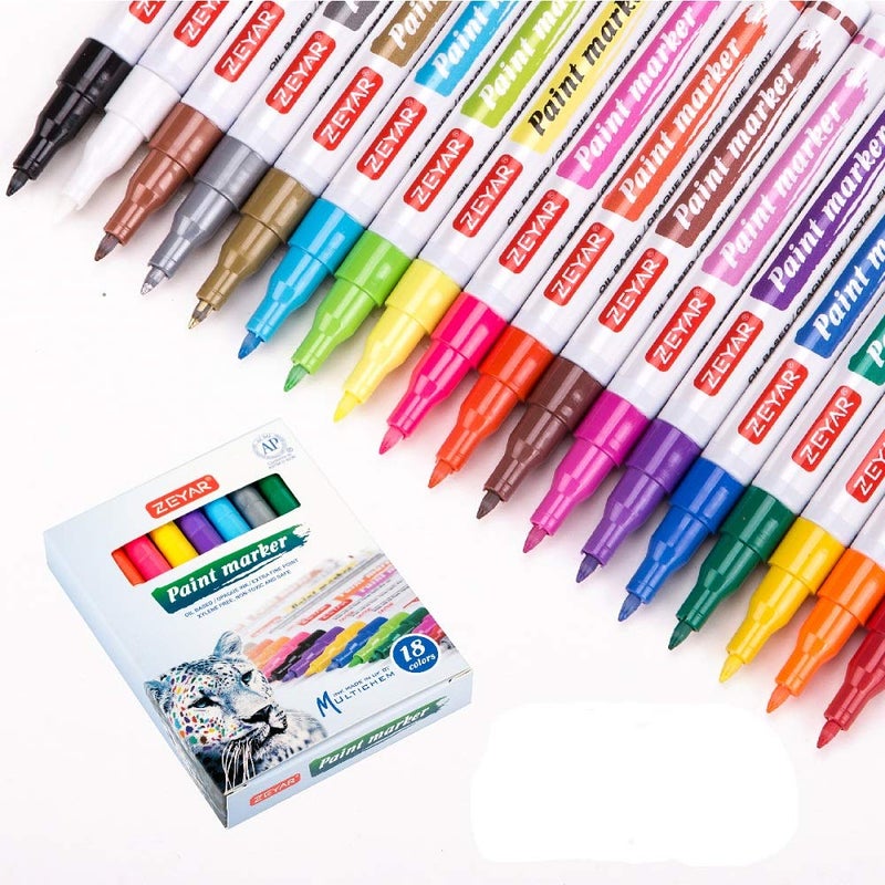 ZEYAR Oil-Based Paint Markers, Expert of Rock Painting, Extra Fine Point, 18 Colors, AP Certified. Works on Rock, Wood, Glass, Metal, Ceramic and more - Image 1